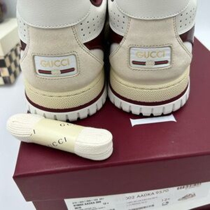 Men's Gucci re-Web sneakers in white leather with red accents size 12.5 Italy