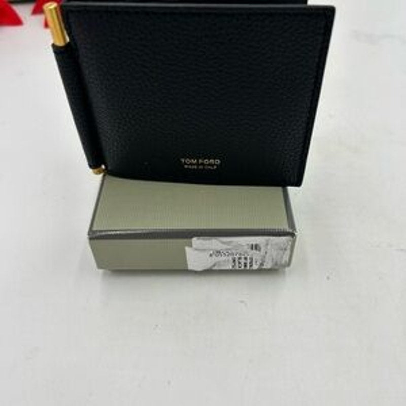 Tom Ford men's money clip wallet with gold tone hardware made in Italy