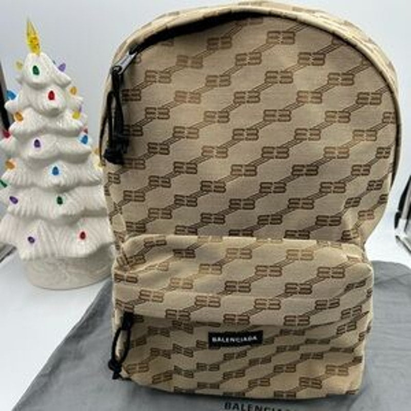 Unisex Balenciaga signature backpack in beige BB monogram coated canvas Italy