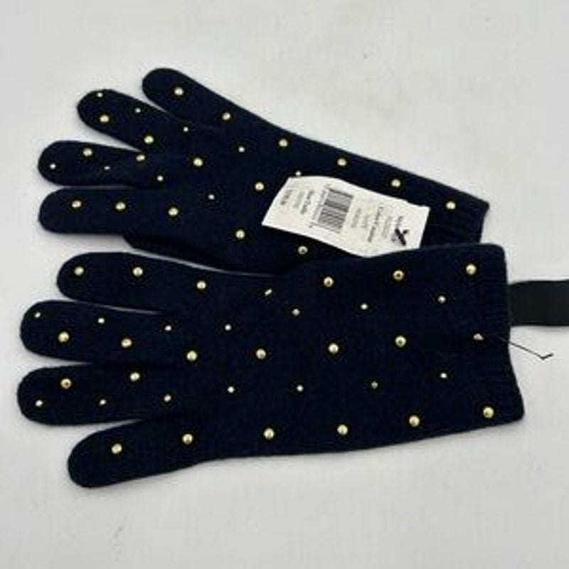 Collection cashmere/wool Navy Gloves with gold studs NWT