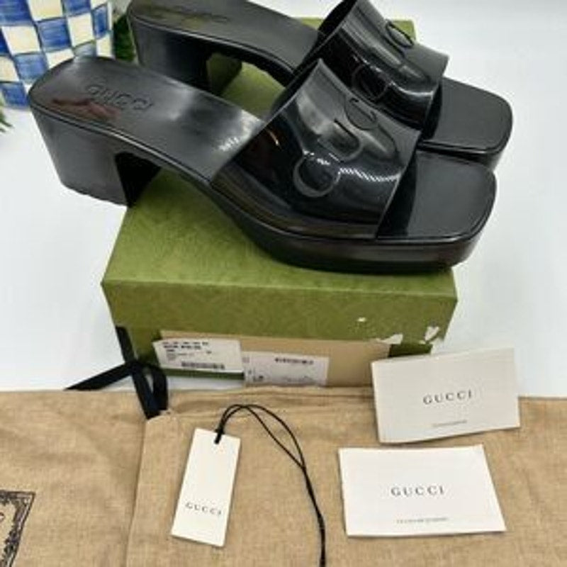Women’s Gucci, rubber block, low heel slides, size 41 made in Italy