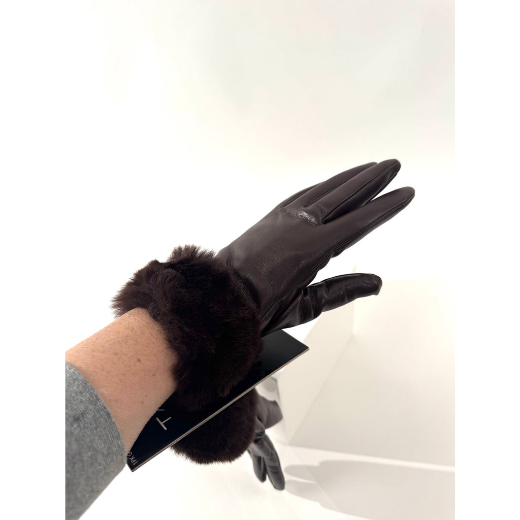 Women's Tahari NWT Brown Leather Gloves With Faux Fur Cuffs
