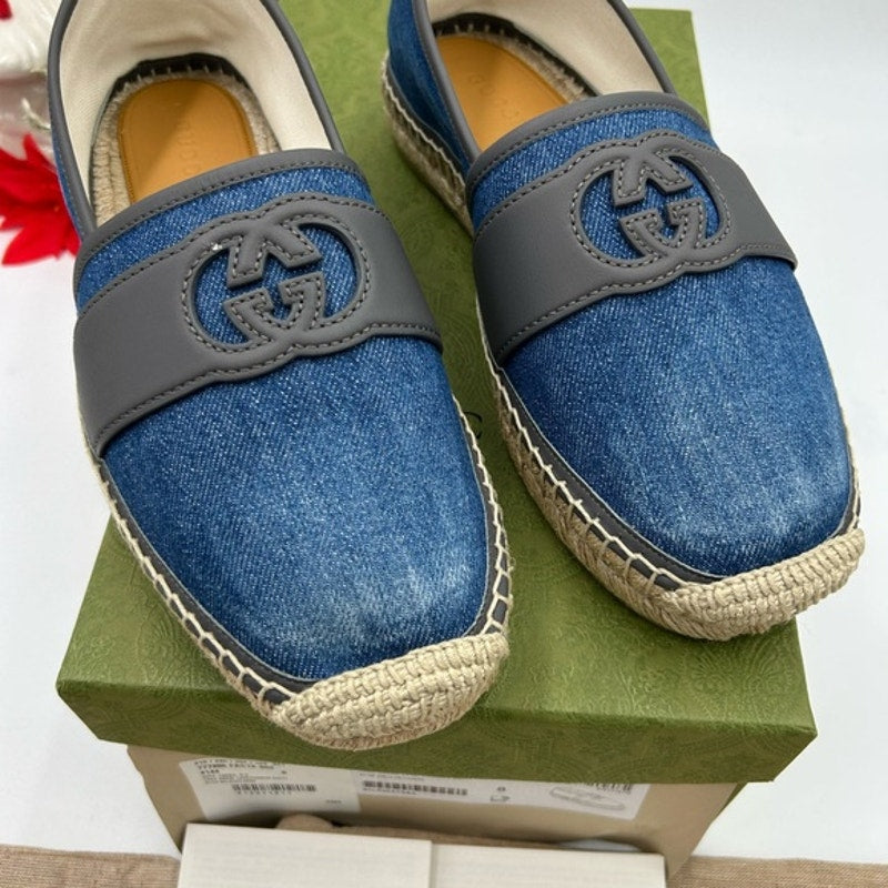 Gucci men's Denim and Gray interlocking G Espadrilles size 8