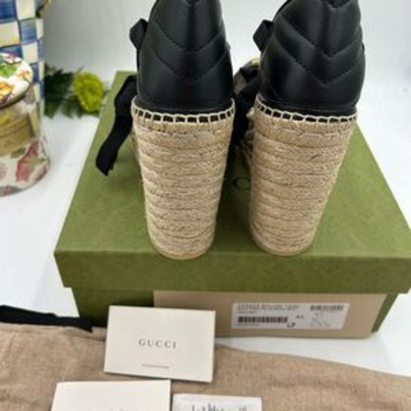 Women's Gucci GG wedge ankle tie Espadrilles size 41 made in Spain