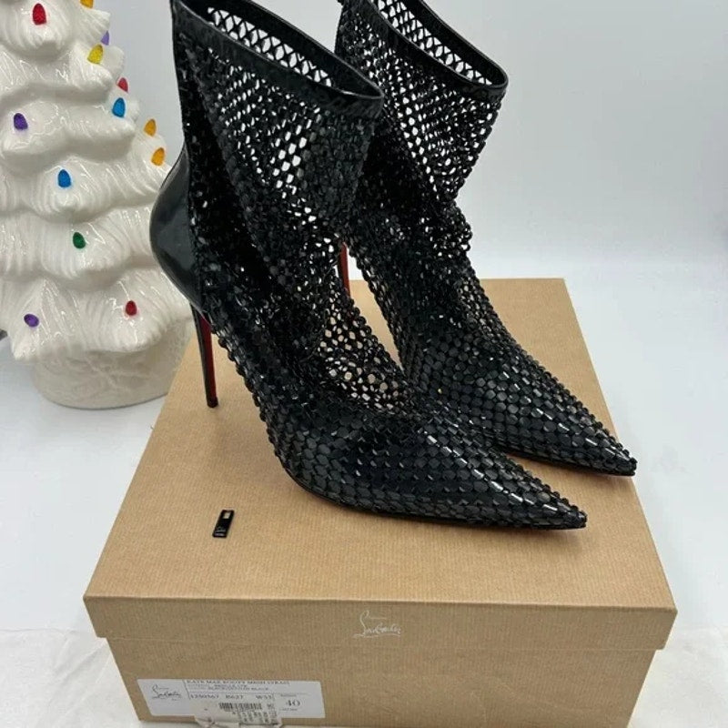 Women's Christian Louboutin, Kate Max 100 crystal embellished mesh/patent 40