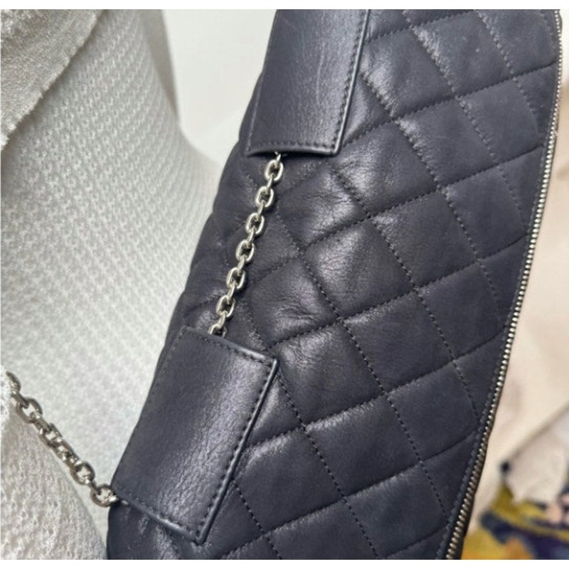 Chanel Black 3-way Leather & Patent Bag w/ Huge CC Charm /Runway Barrel Bag