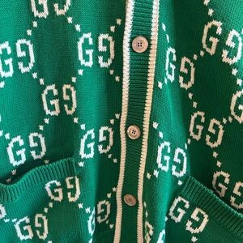 Men's Gucci, GG intarsia cotton cardigan sweater size XL made in Italy