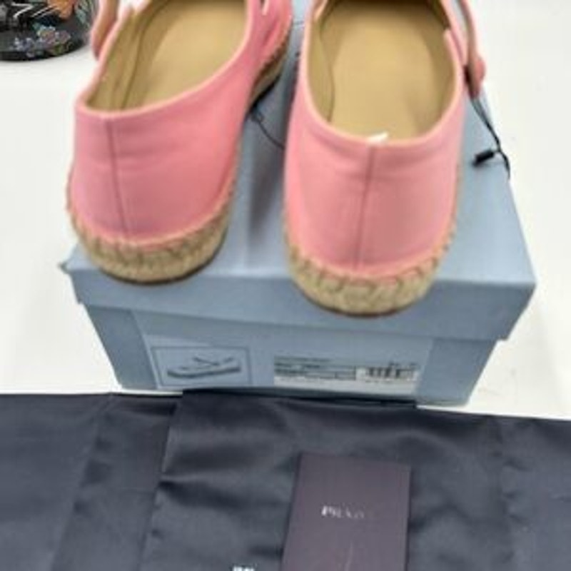 Women's Prada, pink canvas, Mary, Jane Flats size 37 made in Italy
