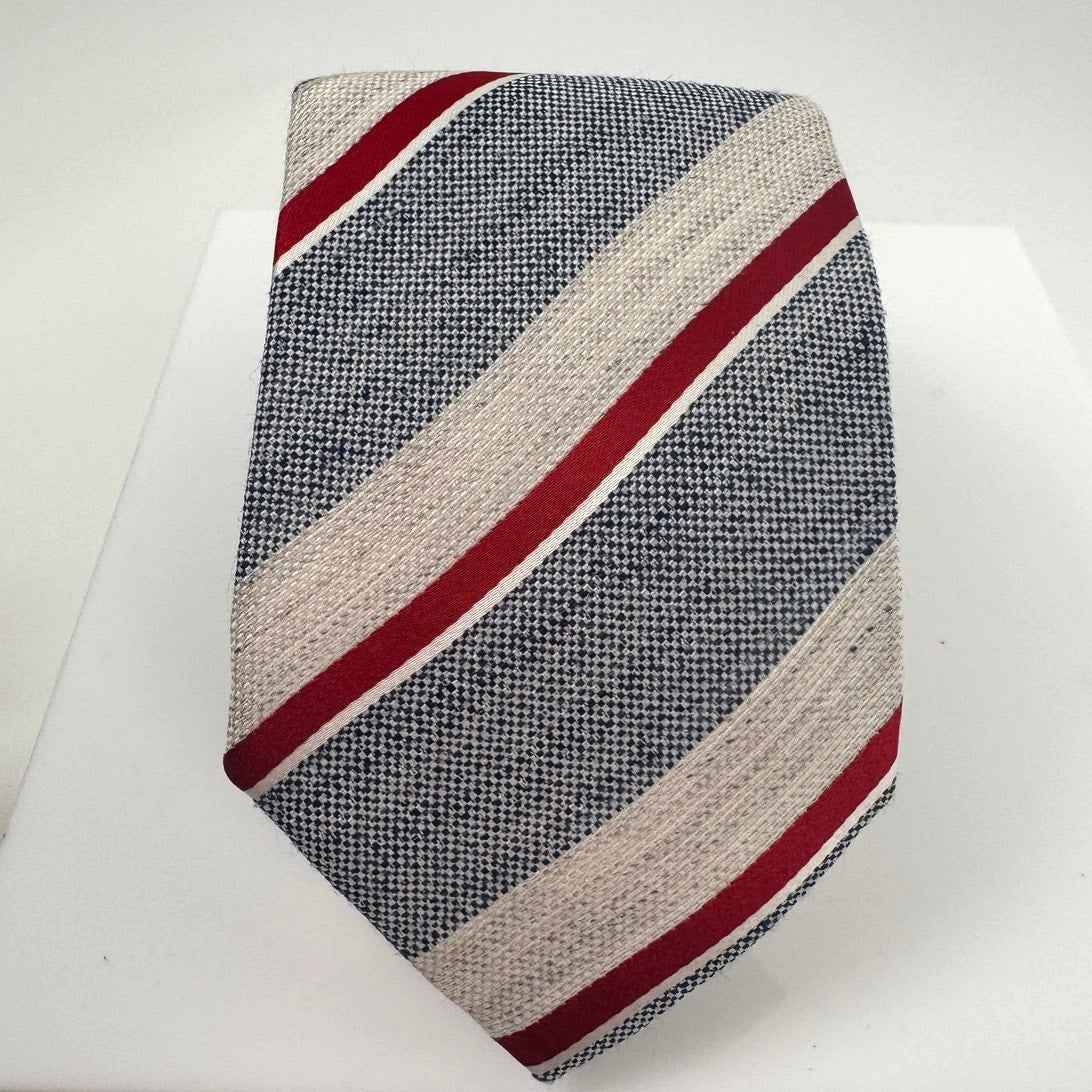 Mattabisch Napoli Striped Multicolor Silk Linen Blend Tie Made in Italy