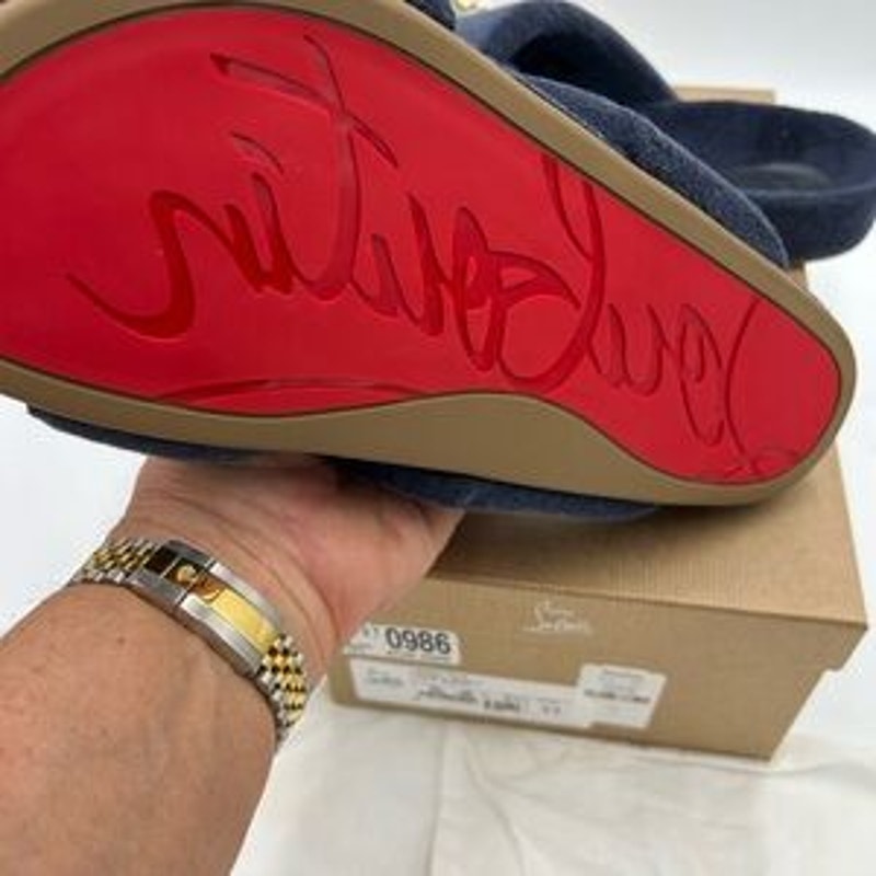 Men's Christian Louboutin BIZZU cross strap Terry cloth slide size 43 made Italy