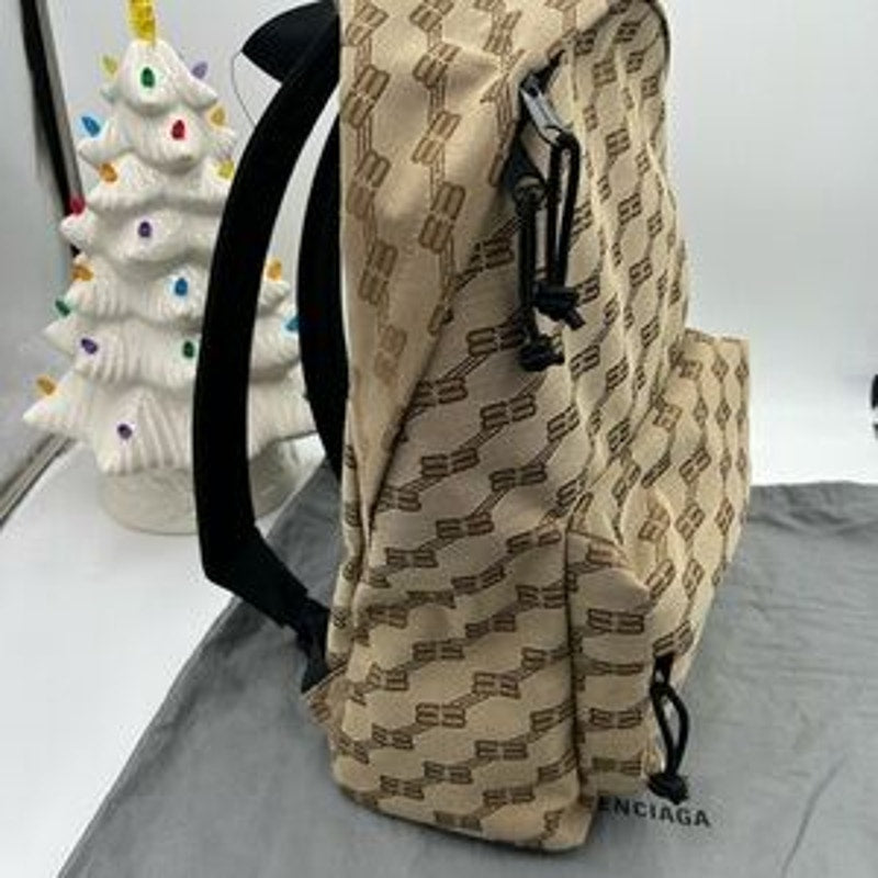 Unisex Balenciaga signature backpack in beige BB monogram coated canvas Italy