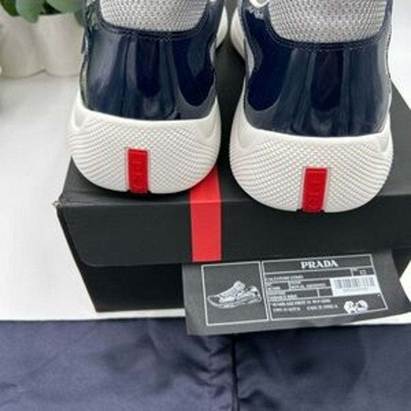Men's Prada America's cup patent leather blue/white sneakers size 12 fits 13 US