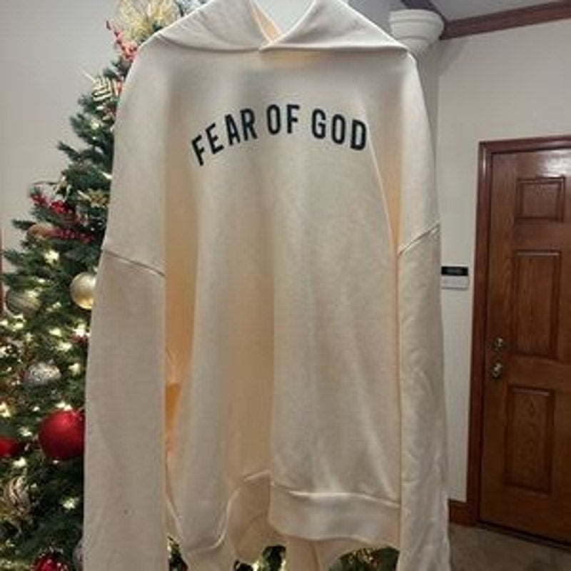 Men's Fear of God Cream French terry cotton Hoodie size XL