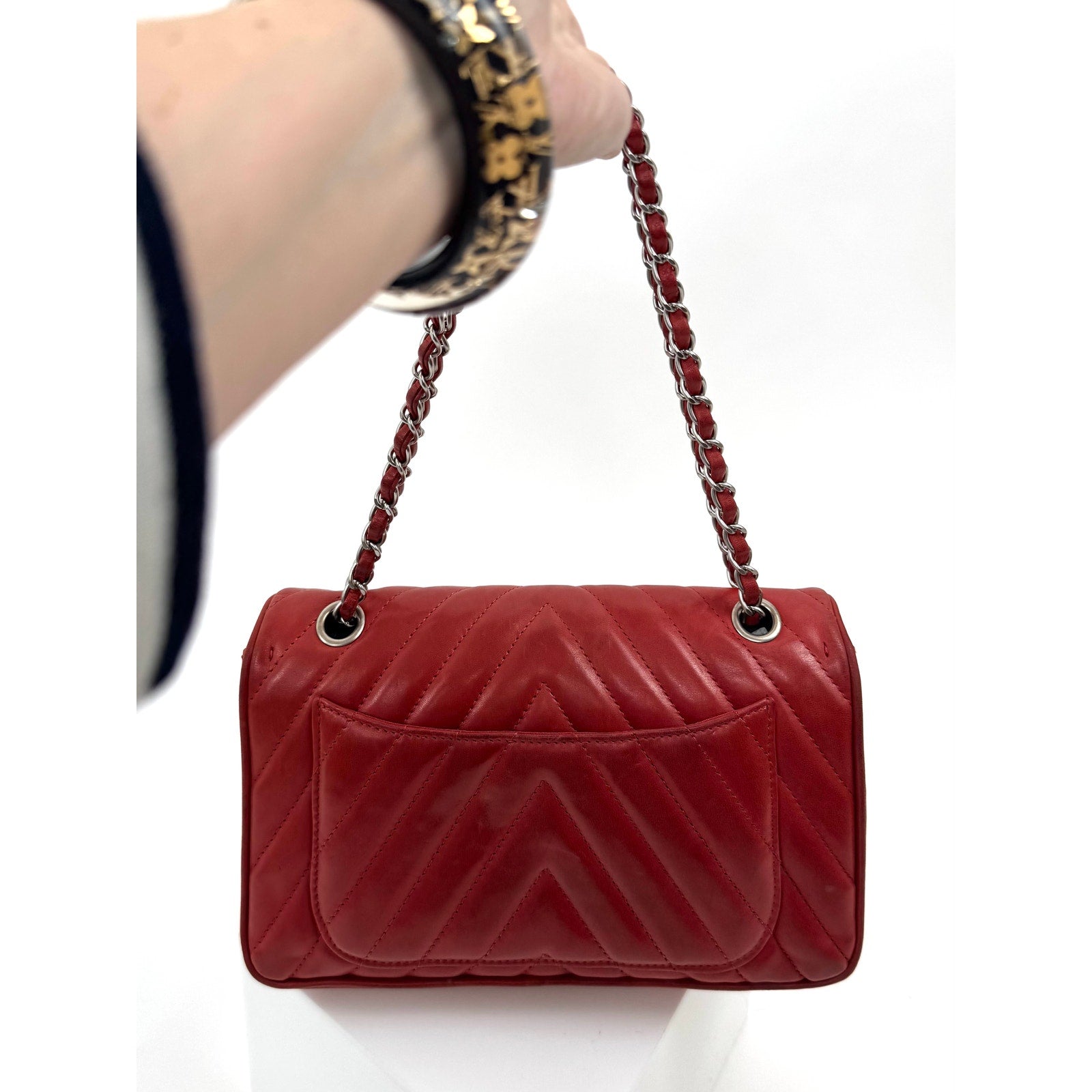 Chanel Red Chevron Leo Lion Flap Bag Lambskin Leather Shoulder Bag