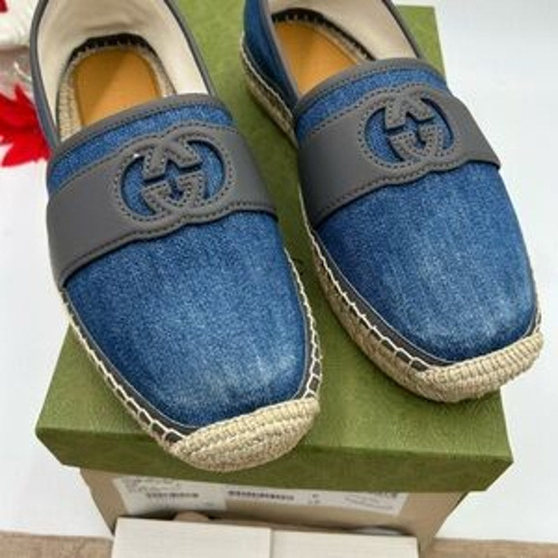 Gucci men's Denim and Gray interlocking G Espadrilles size 8