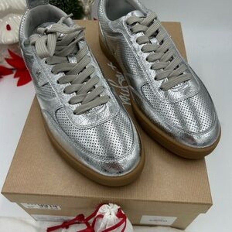 Men's Christian Louboutin tutti rui low top metallic leather sneakers size 43