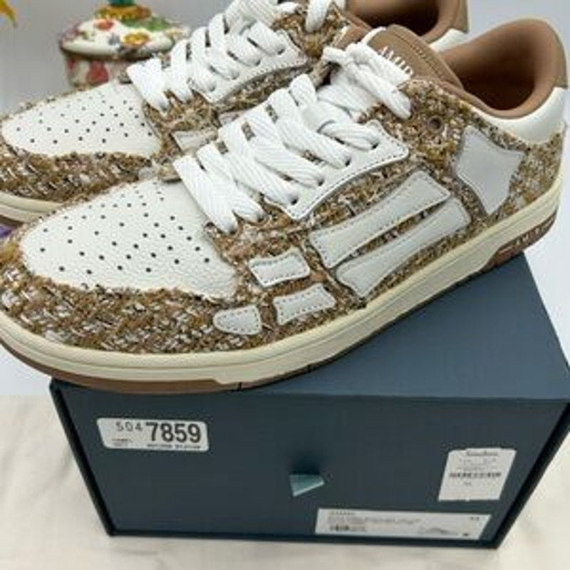 Men's AMIRI BOUCLE SKEL low top leather trimmed sneakers size 44