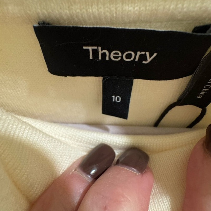 Theory NWT’s Size 10 Cream Sleeveless Turtleneck Dress. Crepe skirt and cashmere