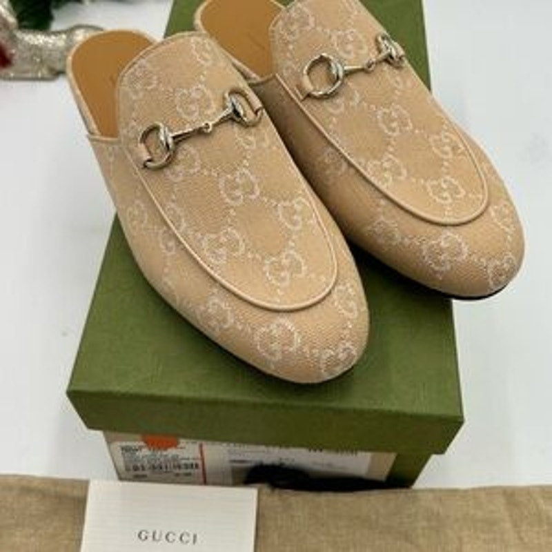Women's Gucci canvas GG Princetown mules size 37.5 made in Italy