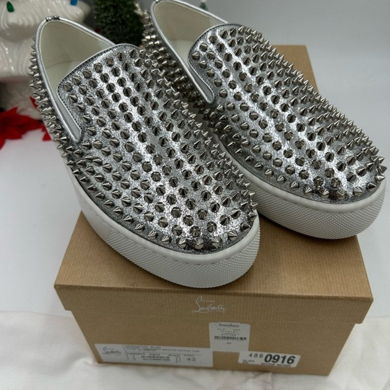 Men's Christian Louboutin roller boat spike slip on sneakers size 42 made Italy