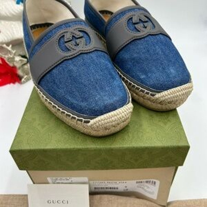 Men's Gucci interlocking G Espadrilles in blue denim size 9, made in Spain