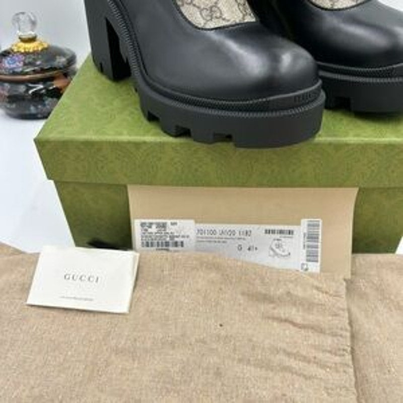 Women's Gucci Supreme ankle boots with rhinestone studded buckles size 41.5