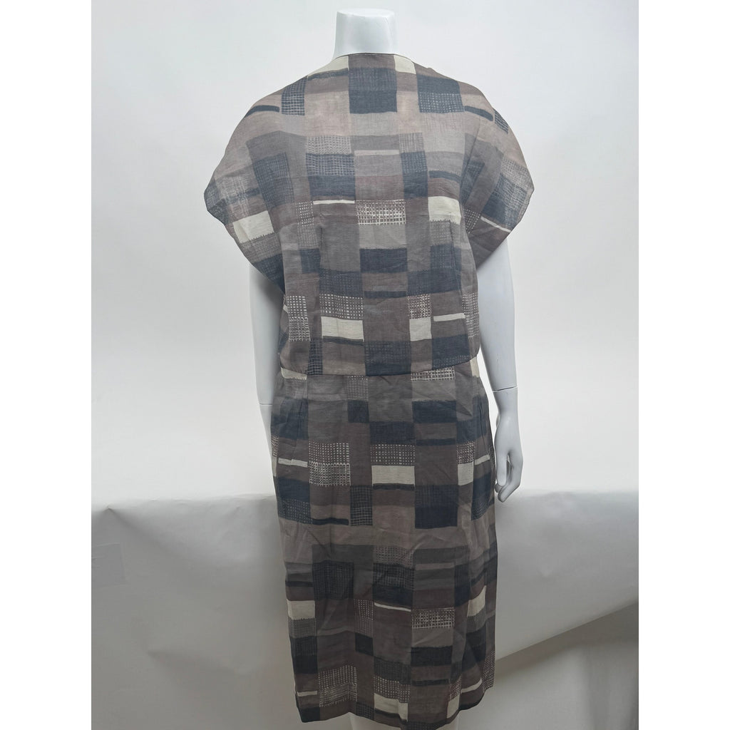 Marni NWT Organza Mocha Gray Patterned Pockets Dress Size 38 / US 2