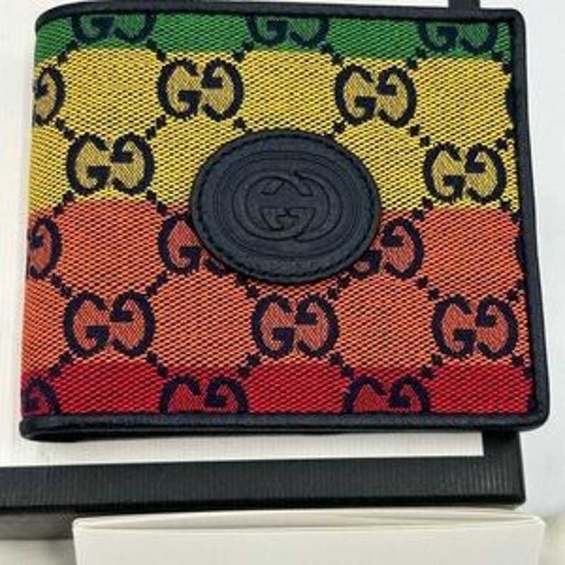 Gucci multicolor canvas/leather bifold wallet, made in Italy