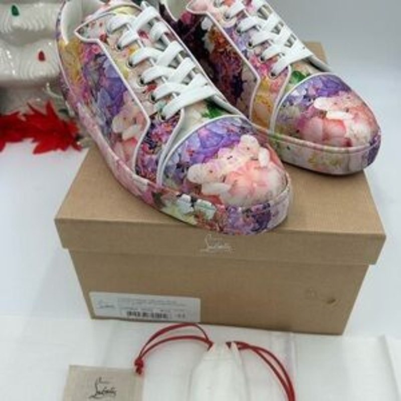 Men's Christian Louboutin Oblato flat low top floral sneakers size 44 made Italy