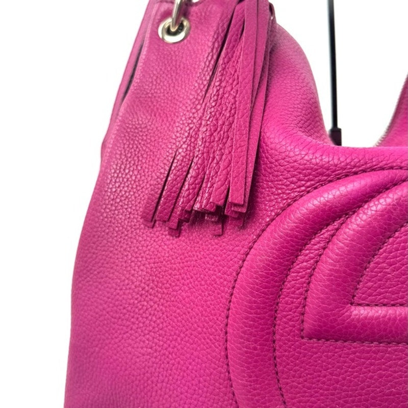GUCCI Fuchsia Leather Soho w/tassel.Long strap and short strap/ 3 way bag.