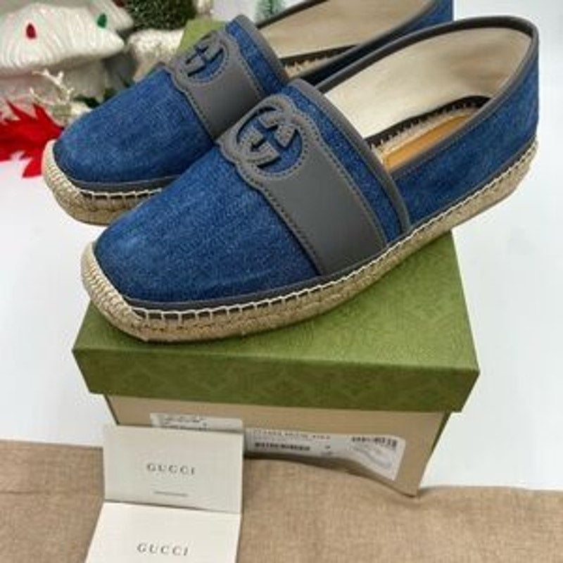 Men's Gucci interlocking G Espadrilles in blue denim size 9, made in Spain