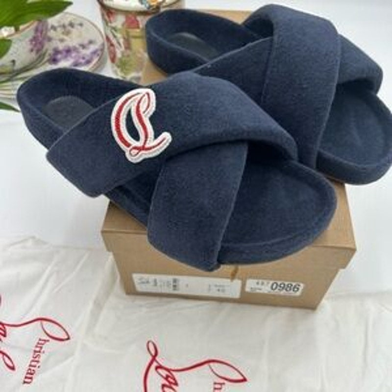 Men's Christian Louboutin BIZZU cross strap Terry cloth slide size 42 made Italy