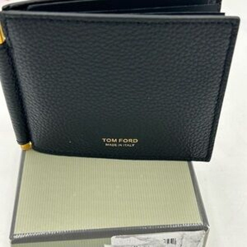 Tom Ford men's money clip wallet with gold tone hardware made in Italy
