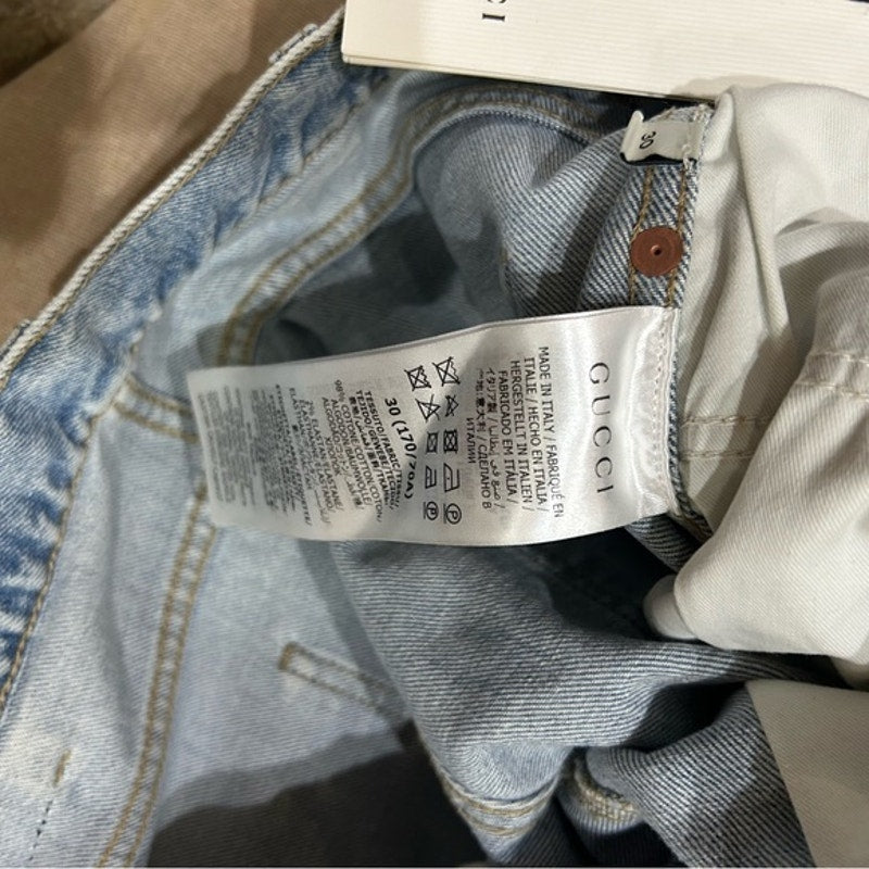 Gucci men's regular fit, Stone bleached denim jeans in light blue size 30 Italy