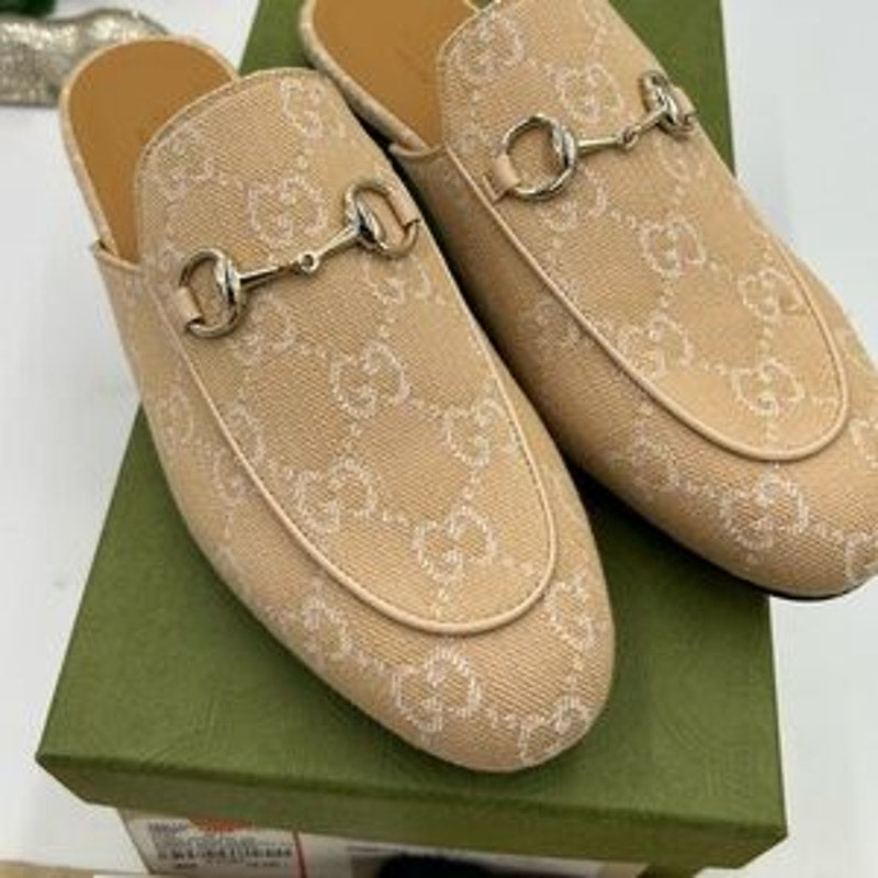 Women's Gucci canvas GG Princetown mules size 37.5 made in Italy