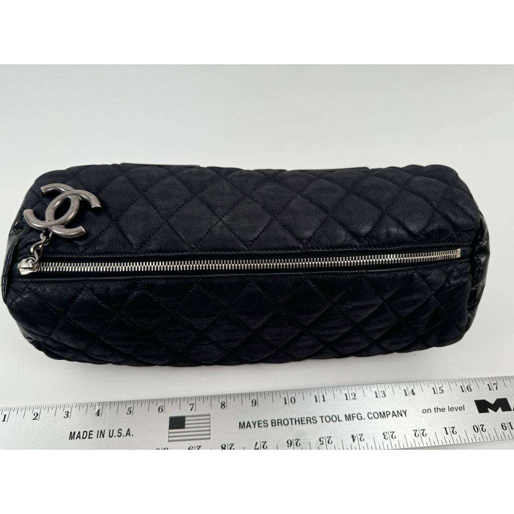 Chanel Black 3-way Leather & Patent Bag w/ Huge CC Charm /Runway Barrel Bag