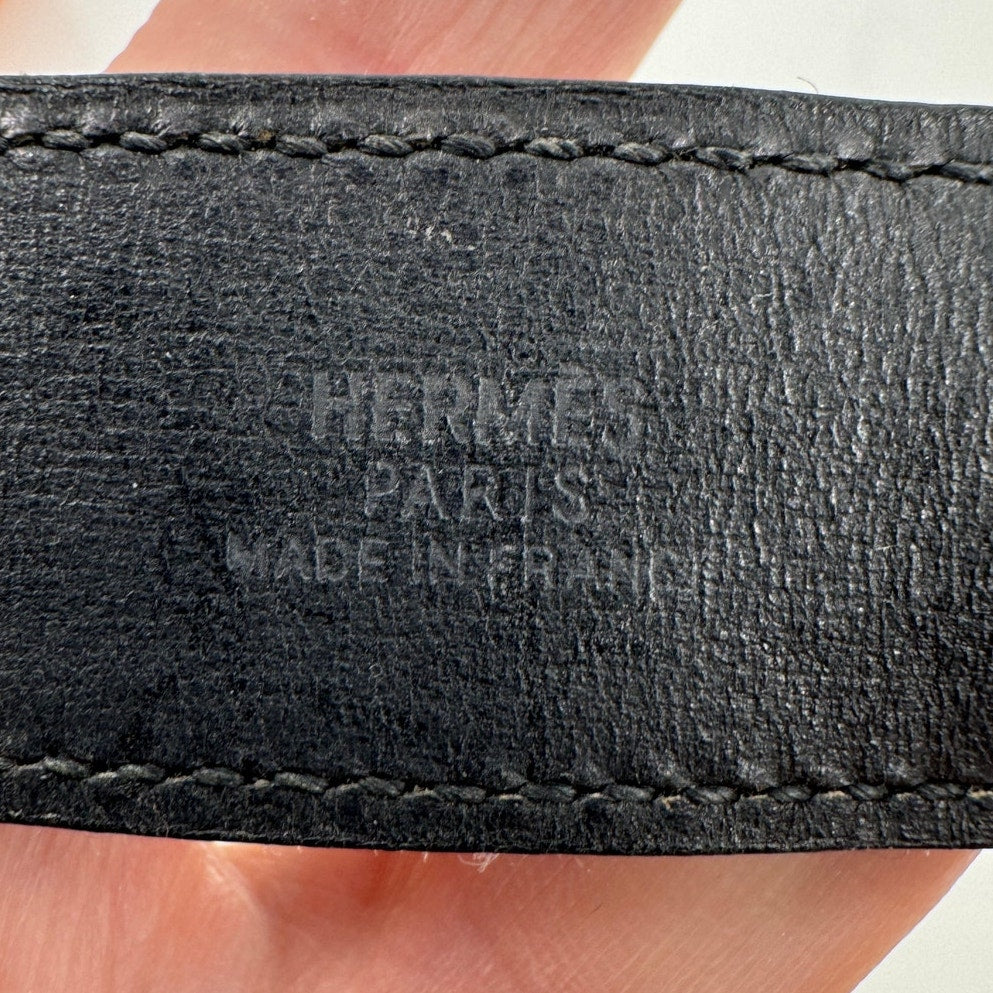 Hermes Rare Black Logo Artemis Leather With Silver Closure Bracelet