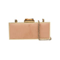 Kotur Beige Satin Crystal Embellished Shoulder Bag Evening Clutch Gold Chain