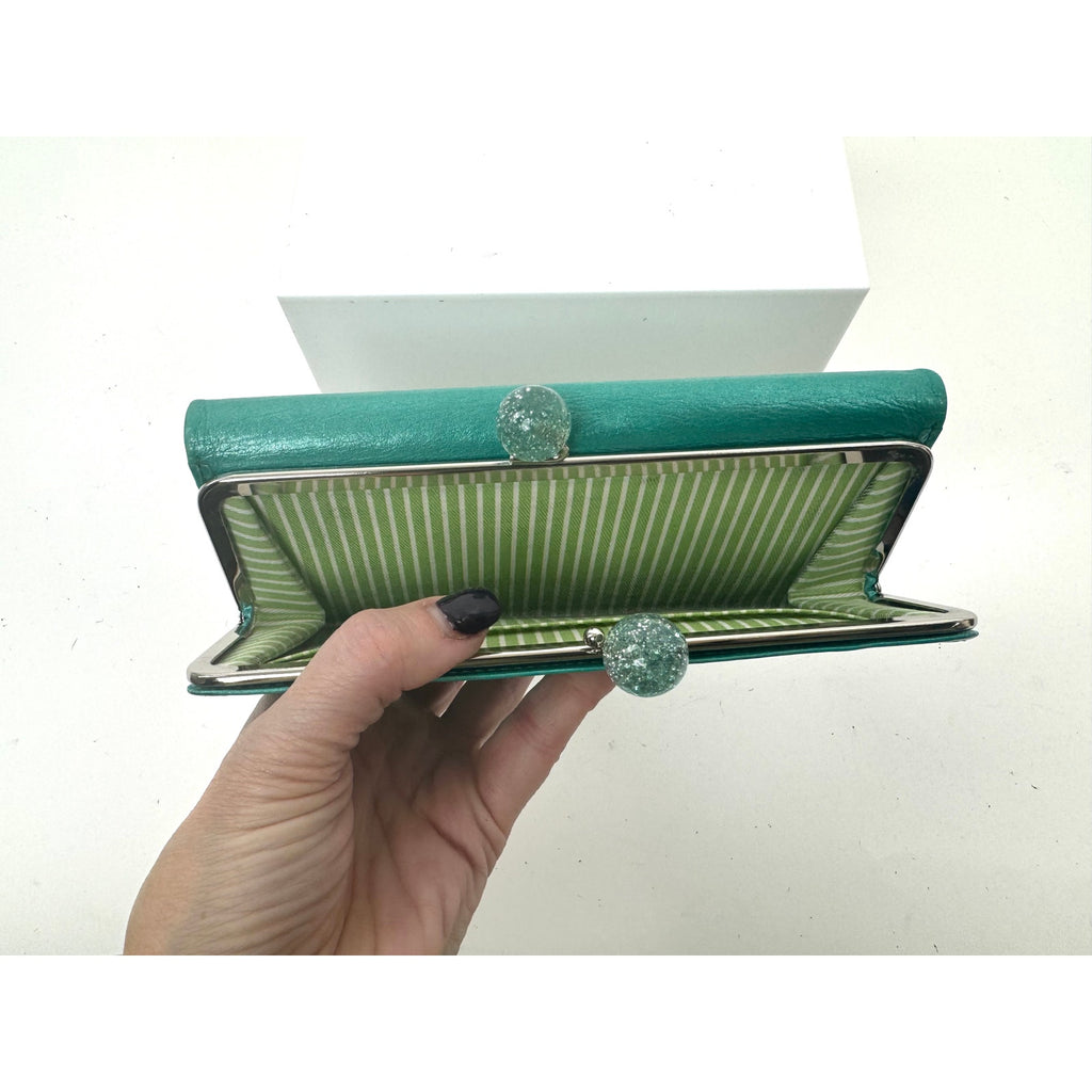 Charles Jorudan Blue Green Leather Kiss Lock Long Snap Wallet