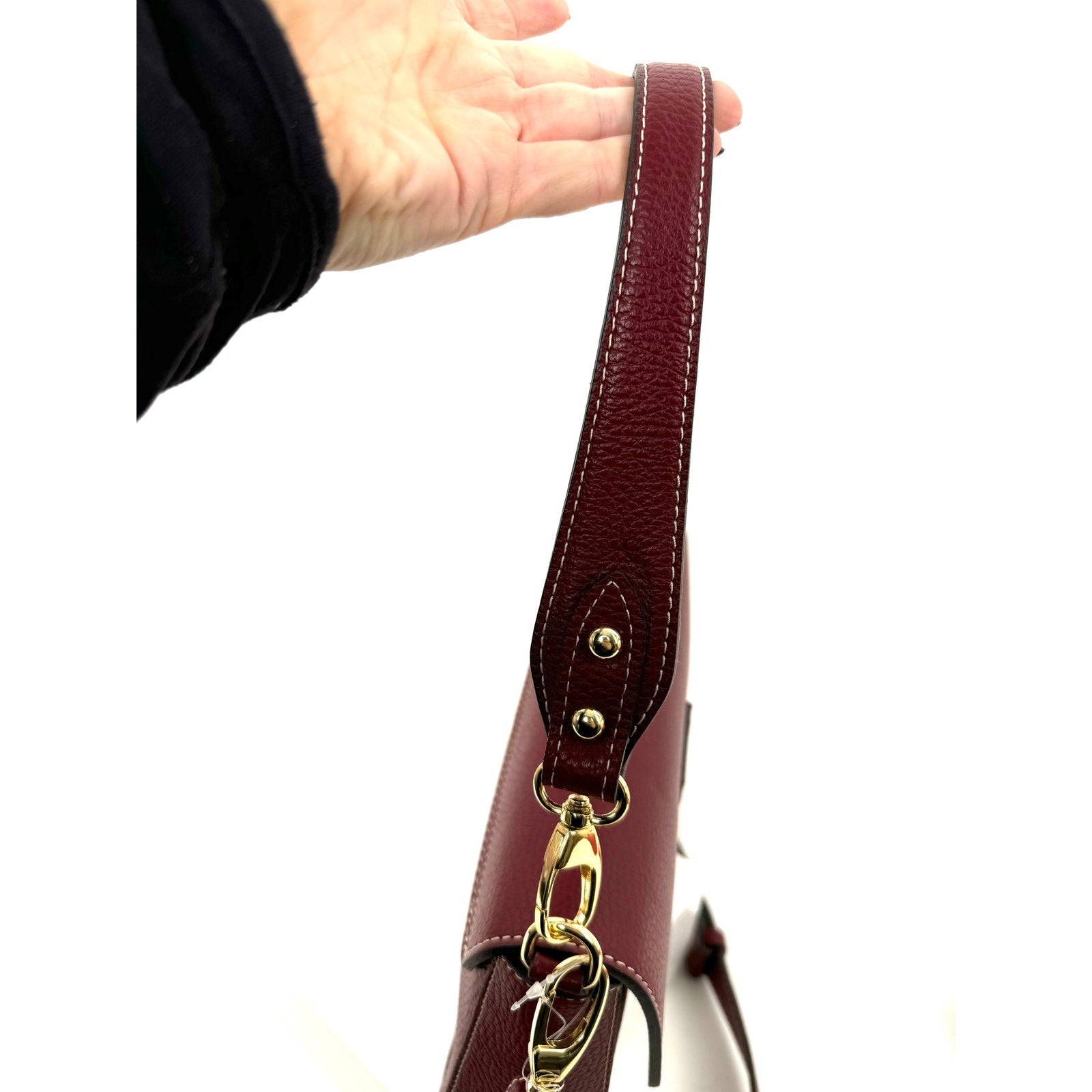 Divina Firenze Made in Italy Cranberry Leather Baguette Flap Crossbody Bag