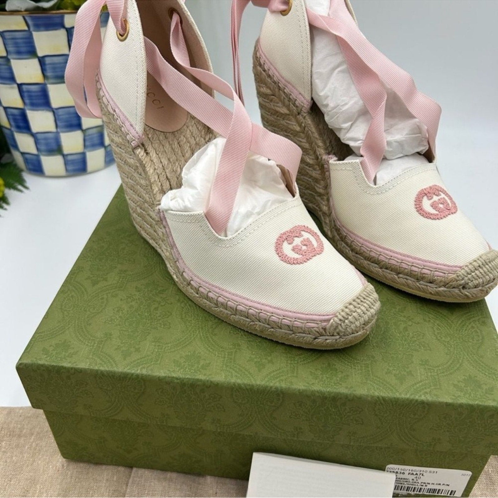 Women's Gucci canvas GG wedge espadrilles size 40 made in Italy