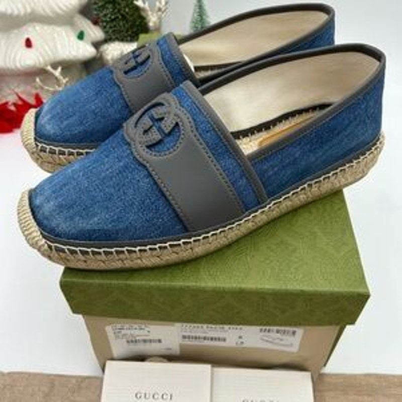 Gucci men's Denim and Gray interlocking G Espadrilles size 8