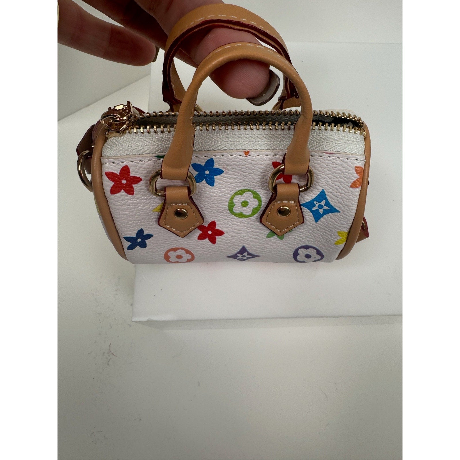 Miniature Leather Zippered Bag Charm - Functional Accessory for Handbags