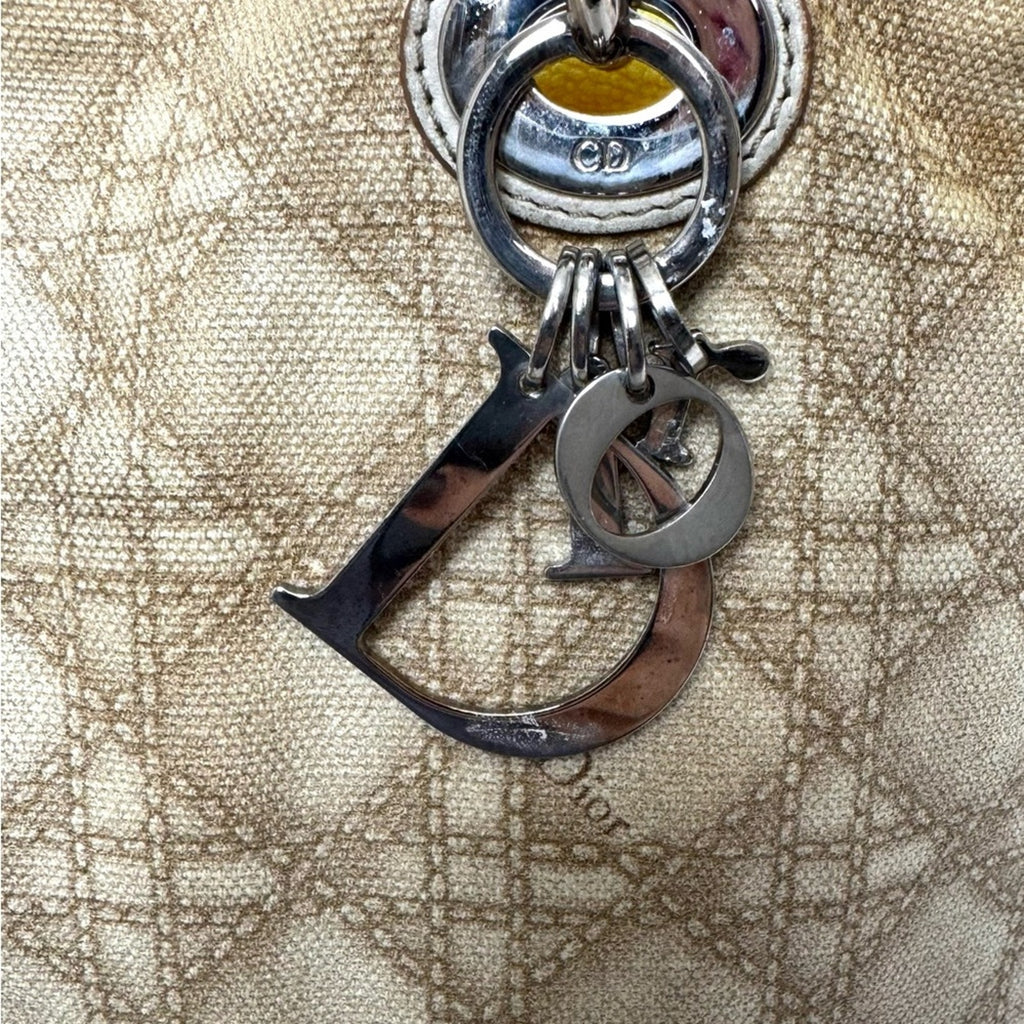 Dior canvas Canage shoulder tote with knotted leather straps/silver hardware