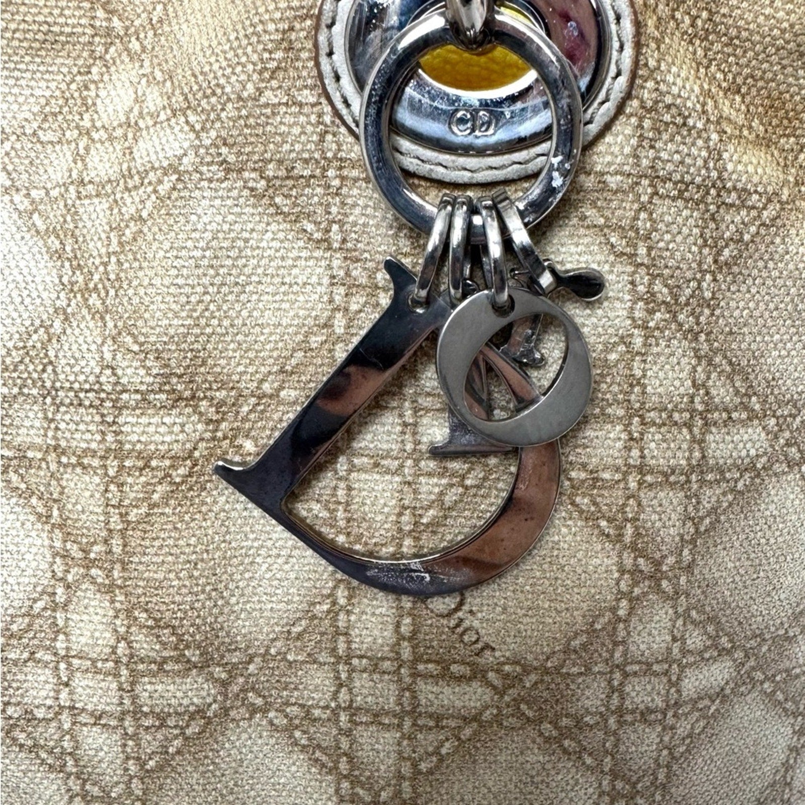 Dior canvas Canage shoulder tote with knotted leather straps/silver hardware