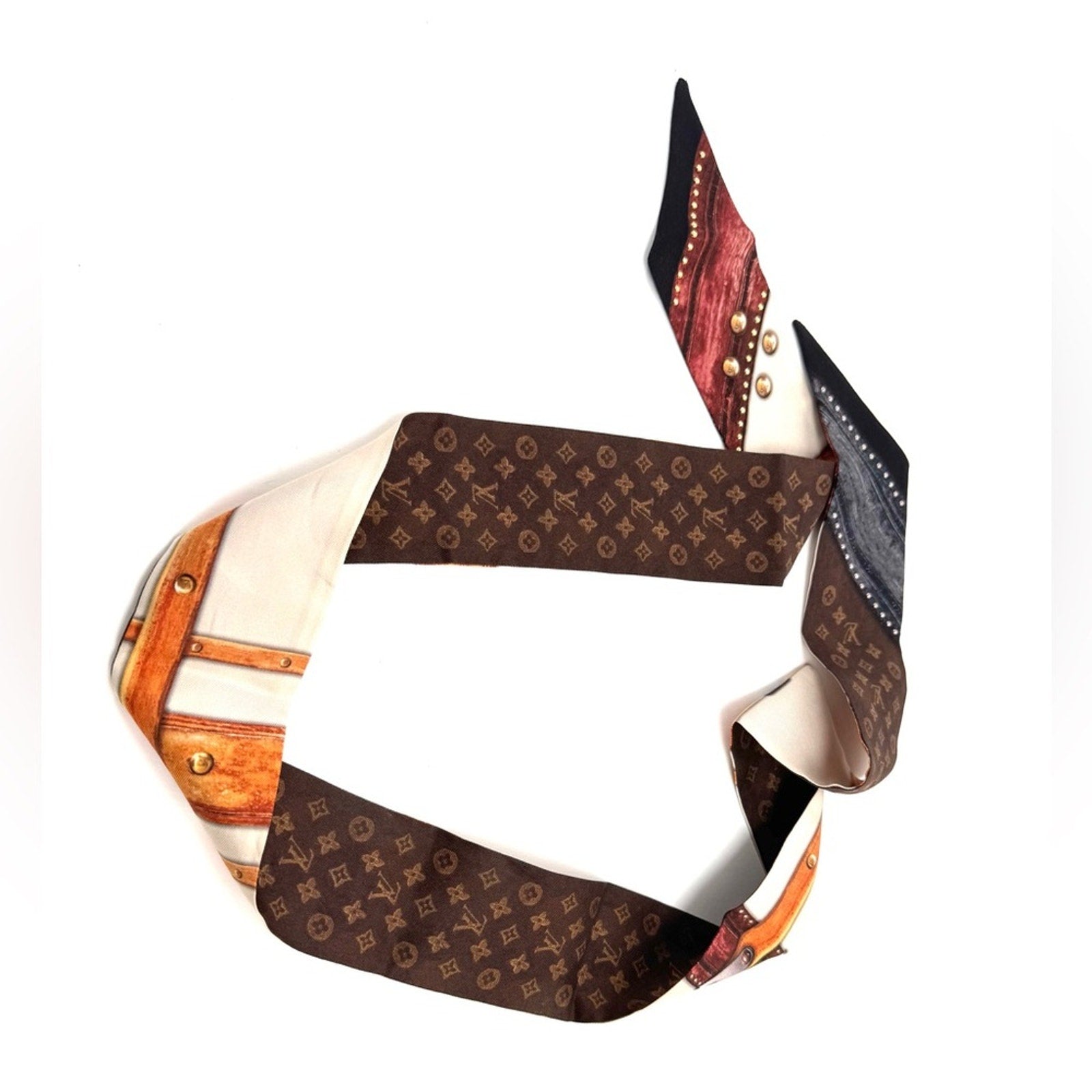 Louis Vuitton Limited Edition Steamer Trunk Silk Bag Handle Wrap Scarf Hair Tie