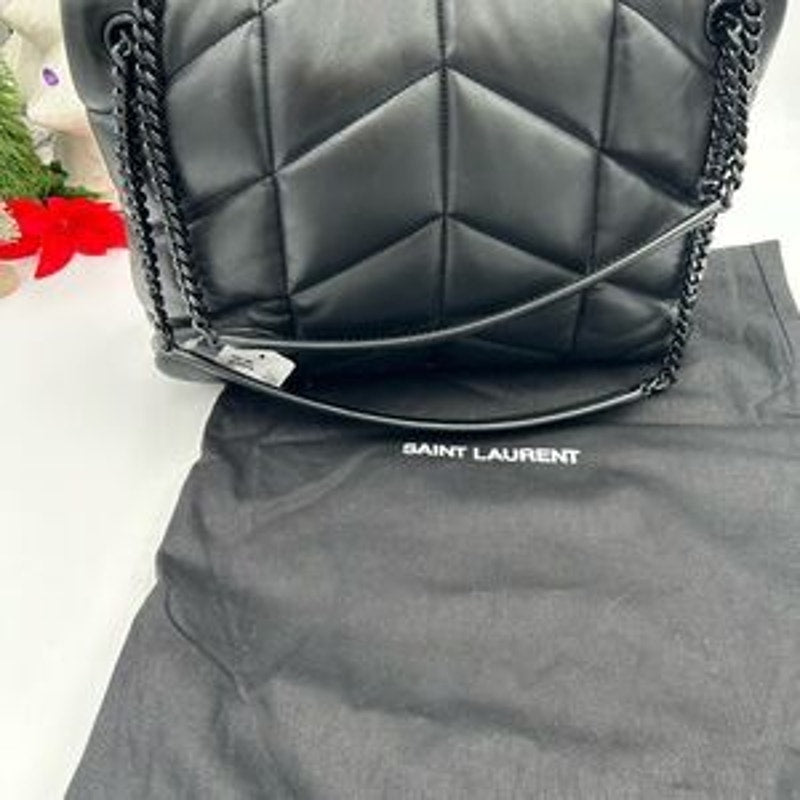 Saint Laurent YSl Black Lou Lou medium Puffer Shoulder Bag made in Italy