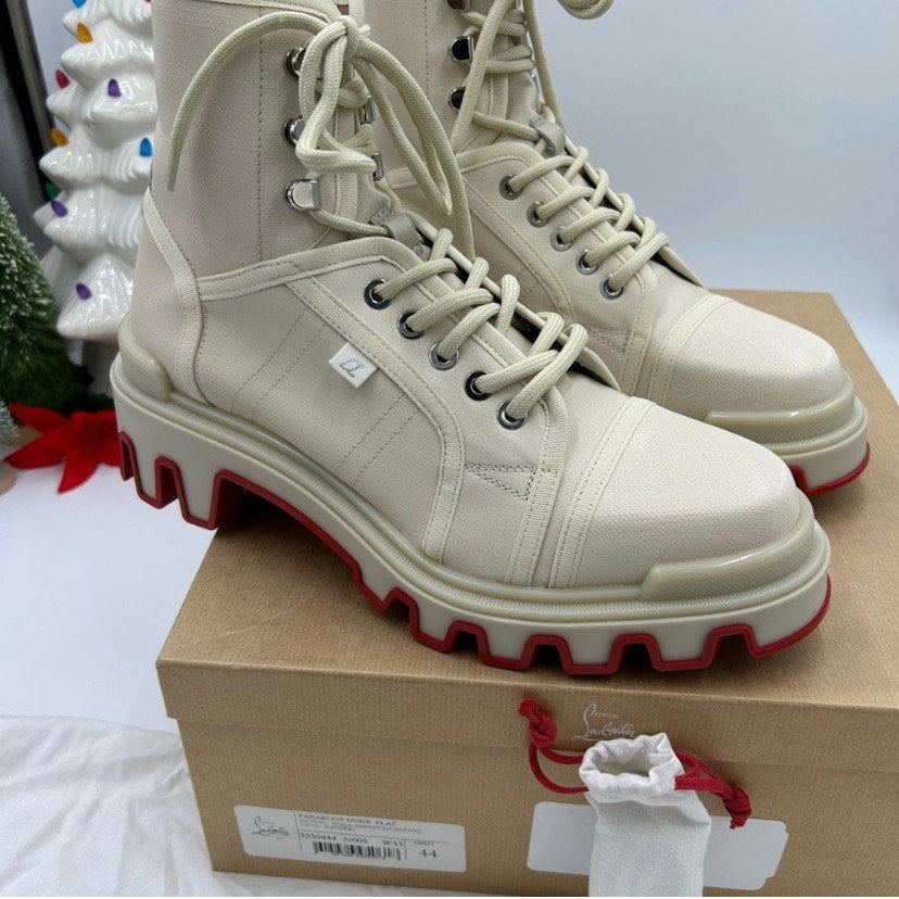 Men's Christian Louboutin panaroot Dune combat boots coated canvas/leather 44