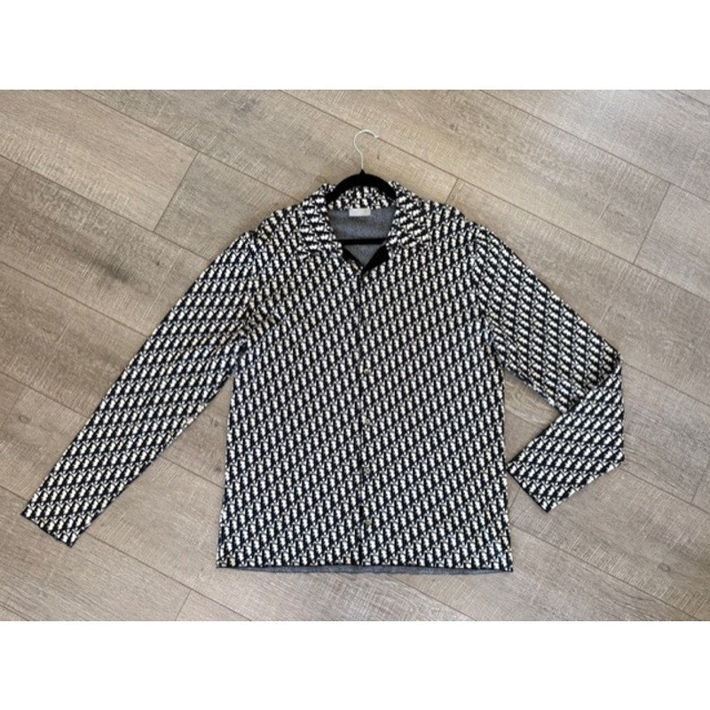Men's Dior Oblique Jacquard All-Over Woven Button-Up Long Sleeve Shirt Size XL