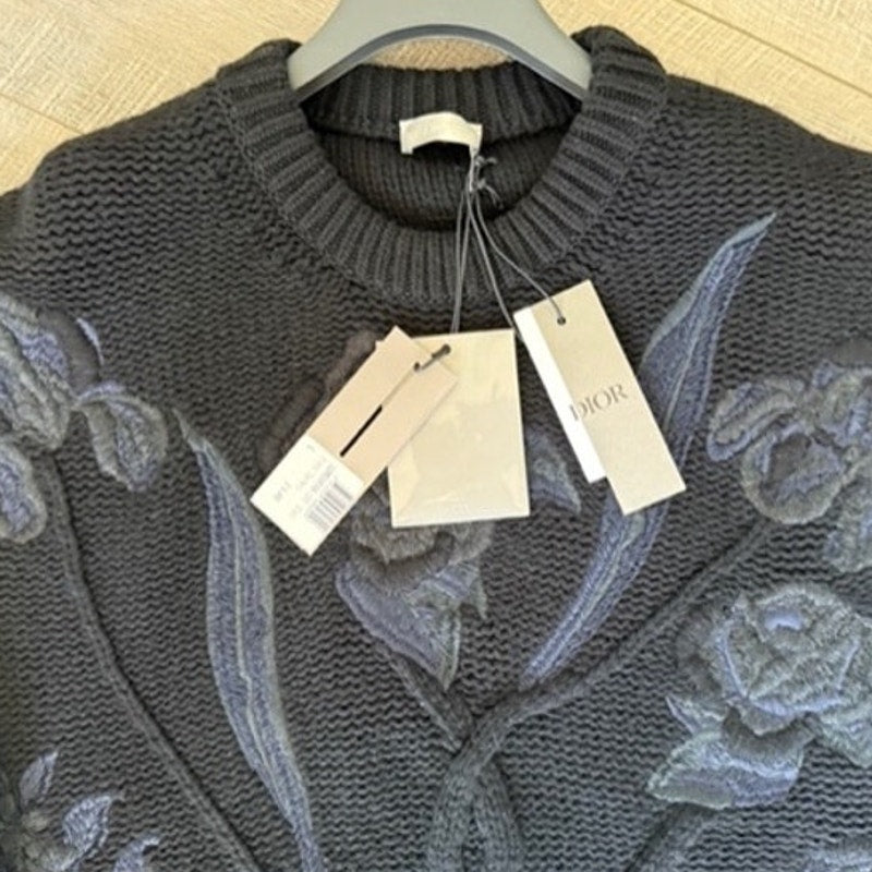 Men's Dior x Sacai NEW Black Wool Cashmere Knit Sweater Size L - Rare